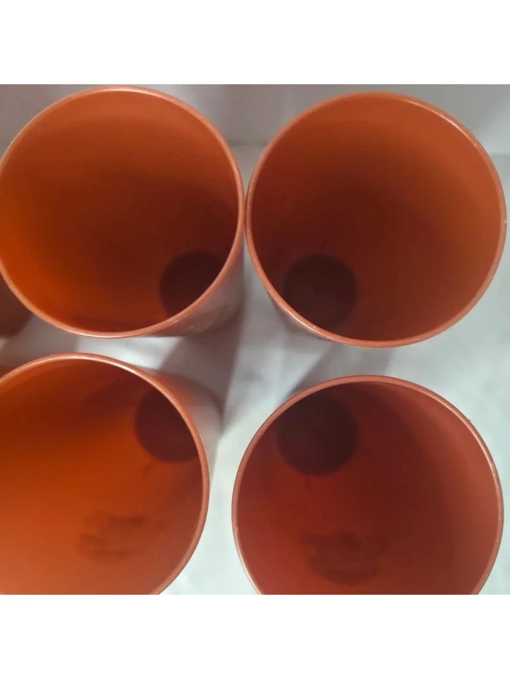 Vintage 1970s Mushroom Plastic Tumblers Set of 8 Retro MCM Orange Brown